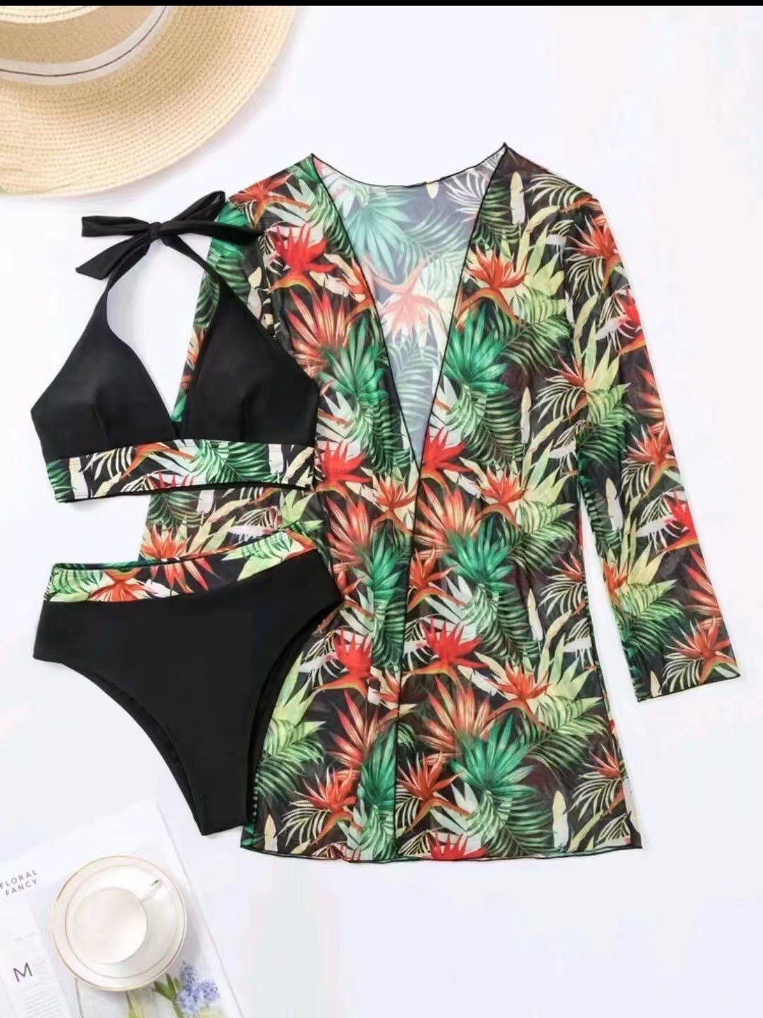 Women's 3 Piece Swimsuit Set High Waist Bikini Sexy Split Bathing Suit
