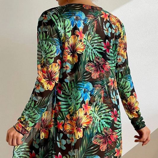 Sexy Mesh Bikini Three Piece Set Push Up Split Printed Swimsuit for Women