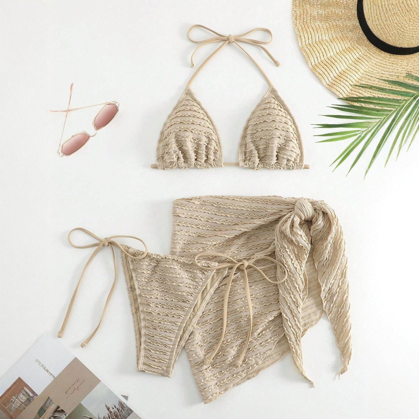 Swimsuit Bikini Separate Solid Color Sexy Bikini Three Piece Set