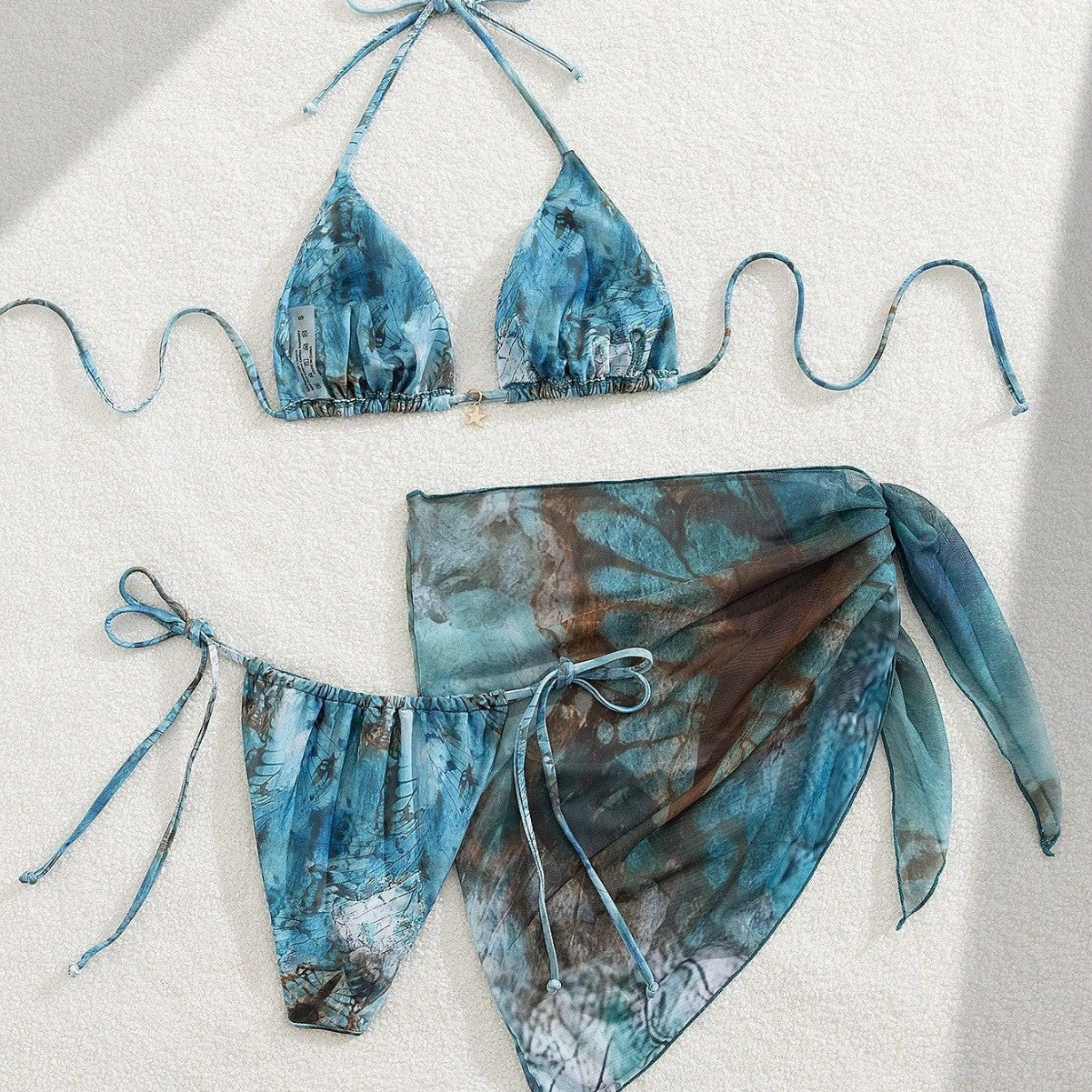 Apron Three Piece Bikini Vintage Print Tie Swimsuit Women's Swimwear