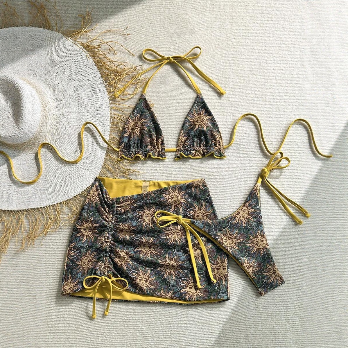 Color Block Bikini Three Piece Swimsuit Sexy Backless Skirted Bikini Swimwear for Women