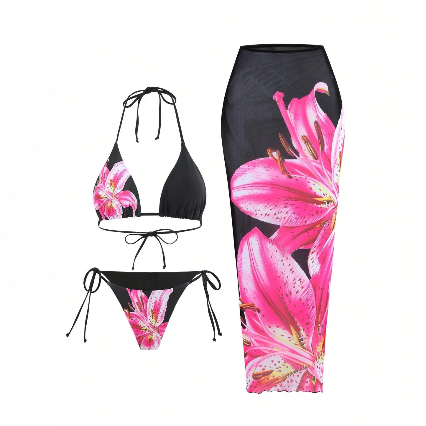 Bikini Cover Up Sexy Lily Printed Swimsuit Three Piece Set