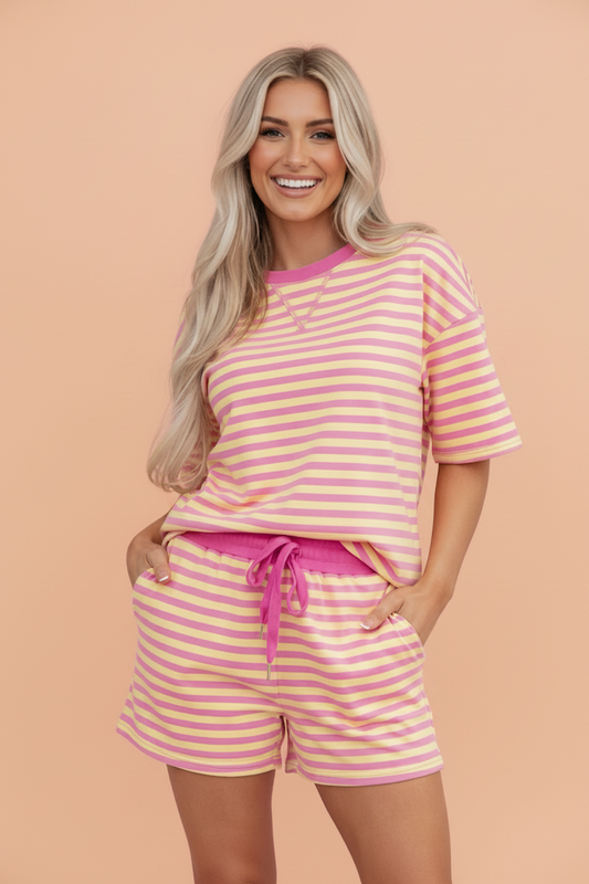 Stripe Terry Knit Top & Shorts Set