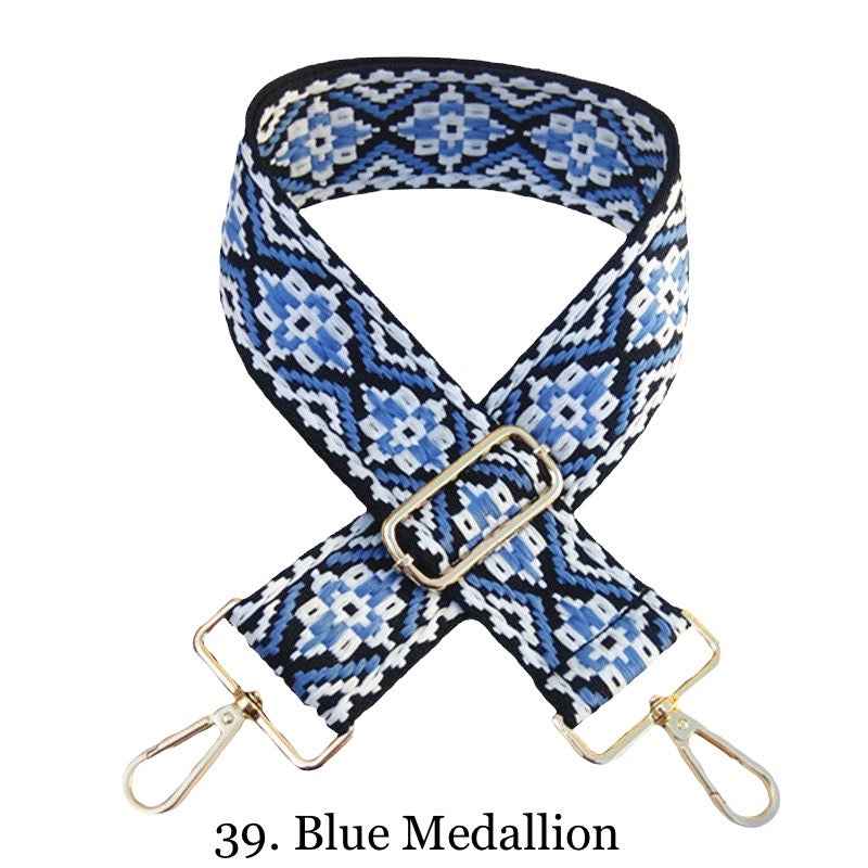 The James | Clear with Brown Trim Sling Bag - Pick Your Strap 39. Blue Medallion