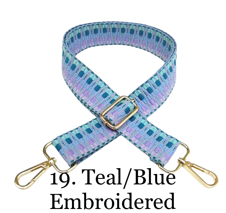 The Mia Vegan Leather Crossbody Bag (GRAY) - Pick Your Strap 19. Teal Blue Purple Embroidered