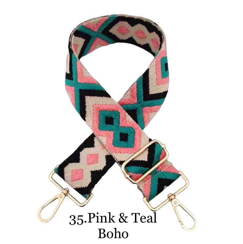 The Atlas | Zippered Sling Bag (Black) - Pick Your Strap 35. Pink & Teal Boho