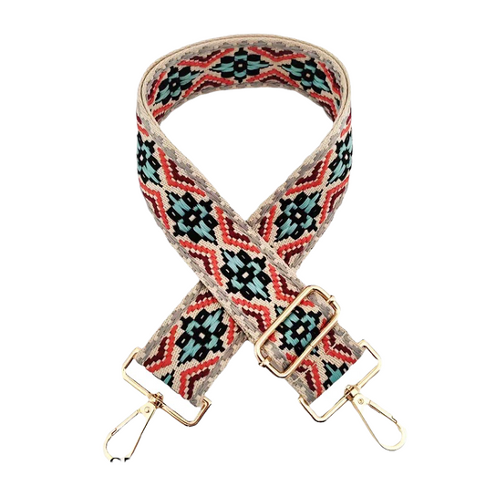 Blue & Red Medallion Bag Strap - Gold Hardware