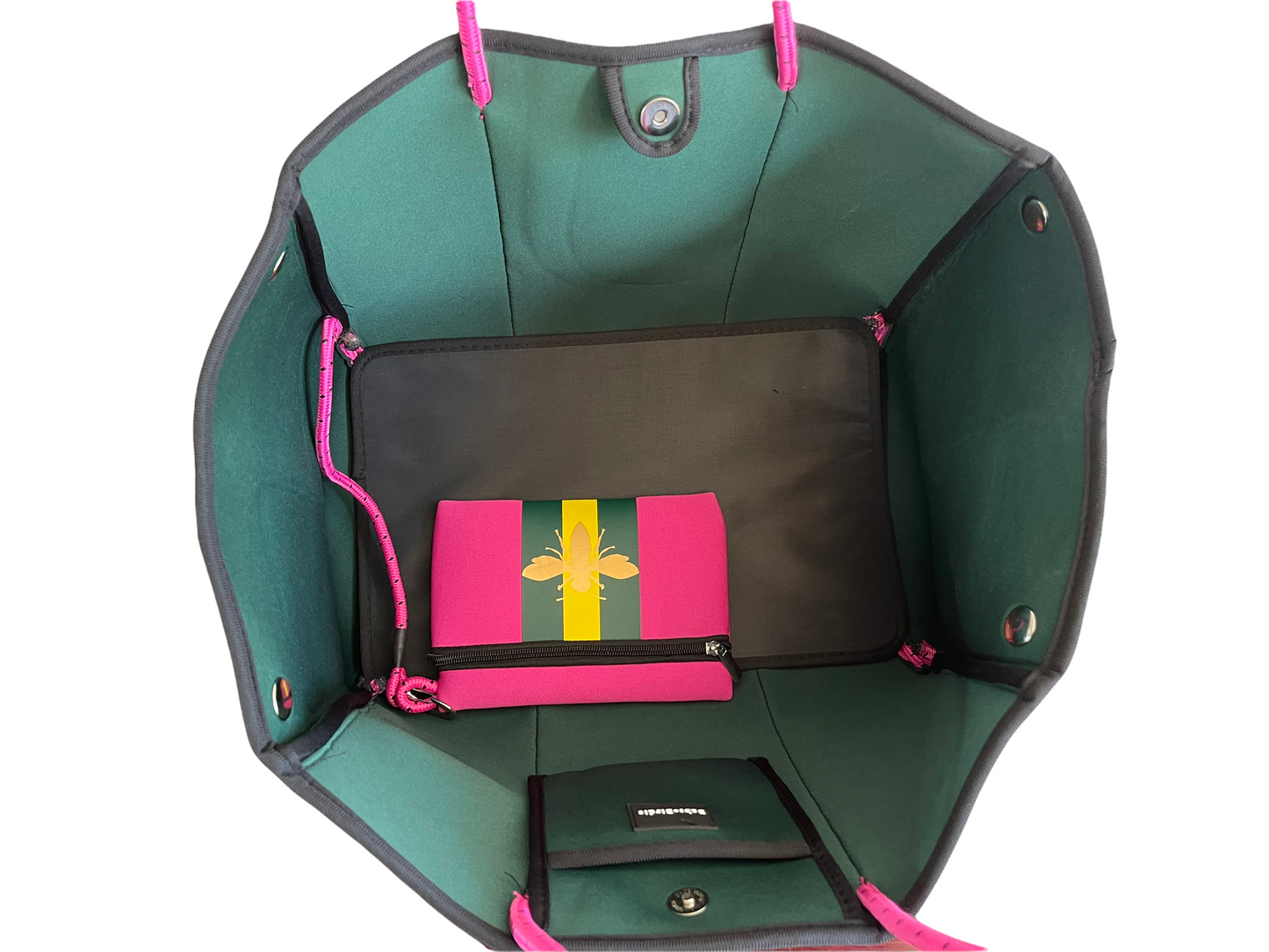 The Aniella Neoprene Tote - Fuchsia with Gold Bee