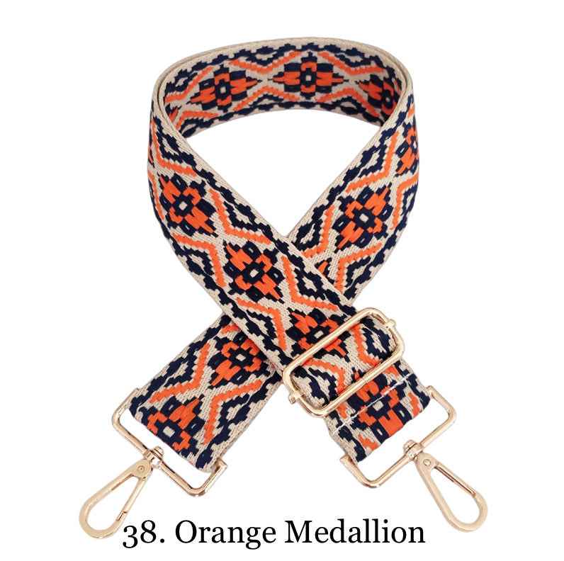 The Atlas | Zippered Sling Bag (Black) - Pick Your Strap 38. Orange Medallion