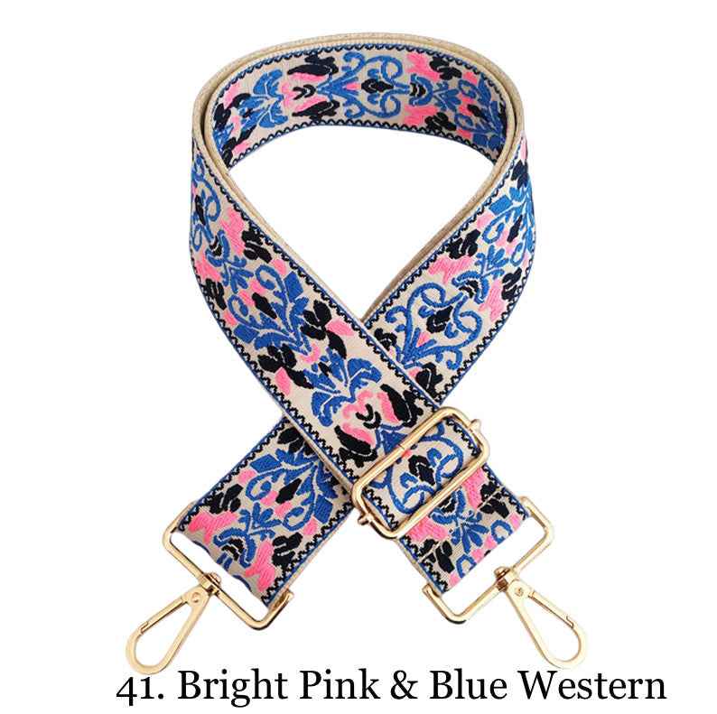 The Sailor | Zippered Crossbody Bag (Black) - Pick Your Strap 41. Bright Pink & Blue Western