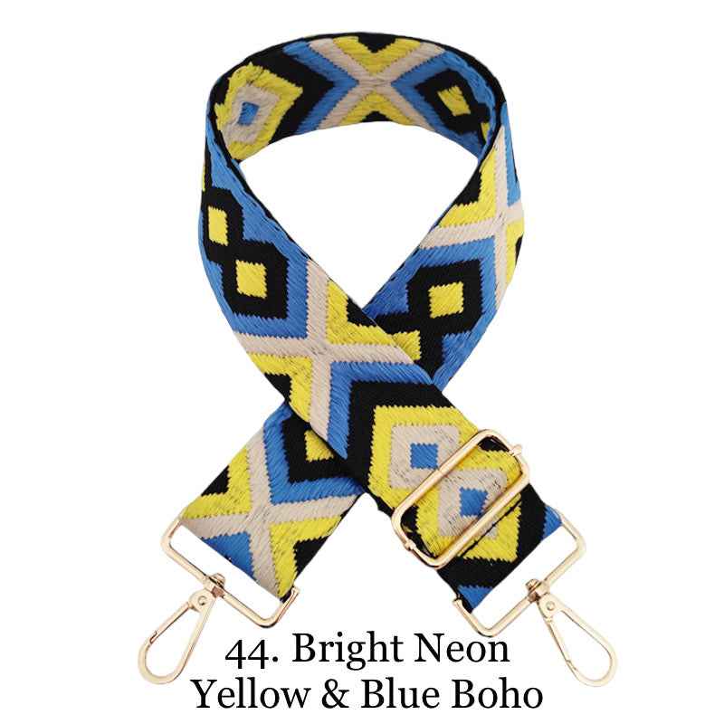 The Atlas | Zippered Sling Bag (Brown) - Pick Your Strap 44. Bright Yellow & Blue Boho