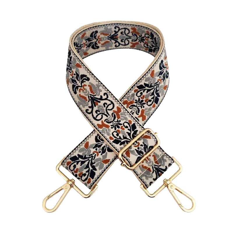 Gray & Brown Western Design Bag Strap - Gold Hardware