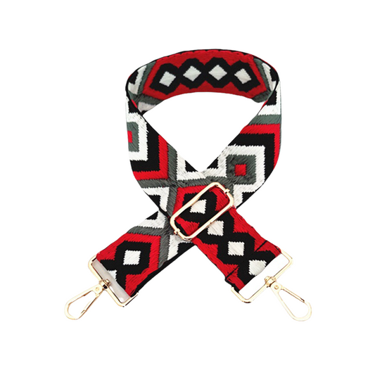 Black & Red Boho Bag Strap - Gold Hardware