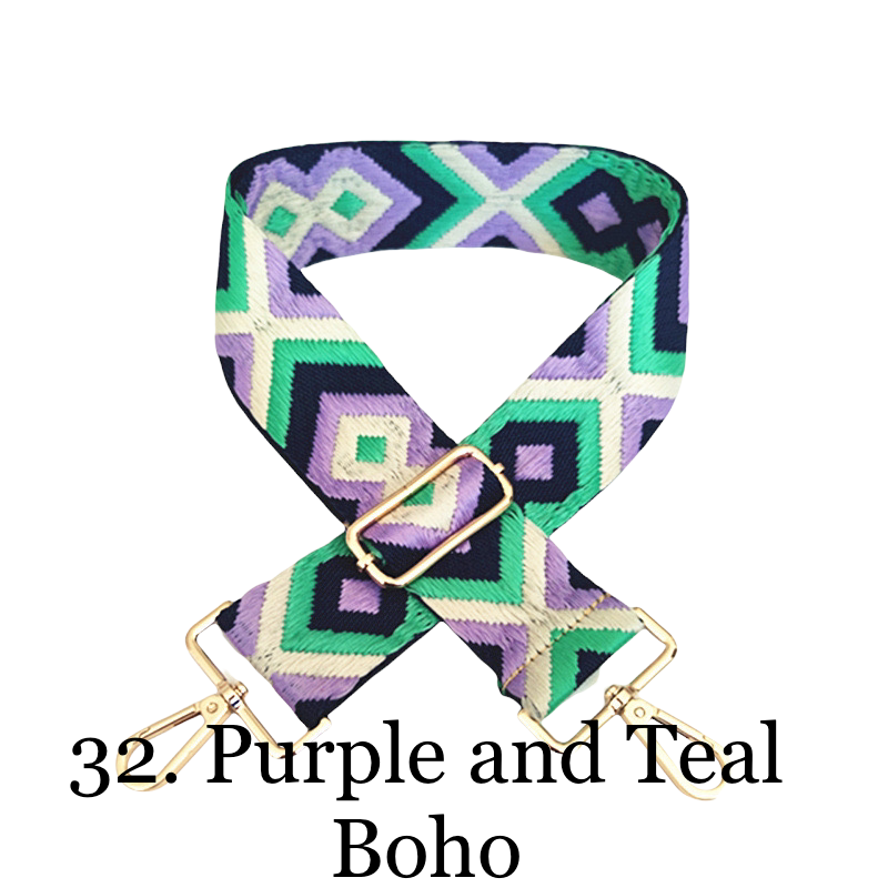 The Mia Vegan Leather Crossbody Bag (GRAY) - Pick Your Strap 32. Purple & Teal Boho