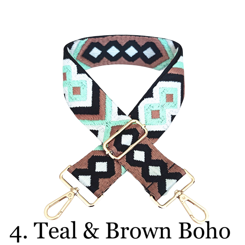 The Sailor | Zippered Crossbody Bag (Black) - Pick Your Strap 4. Teal & Brown Boho