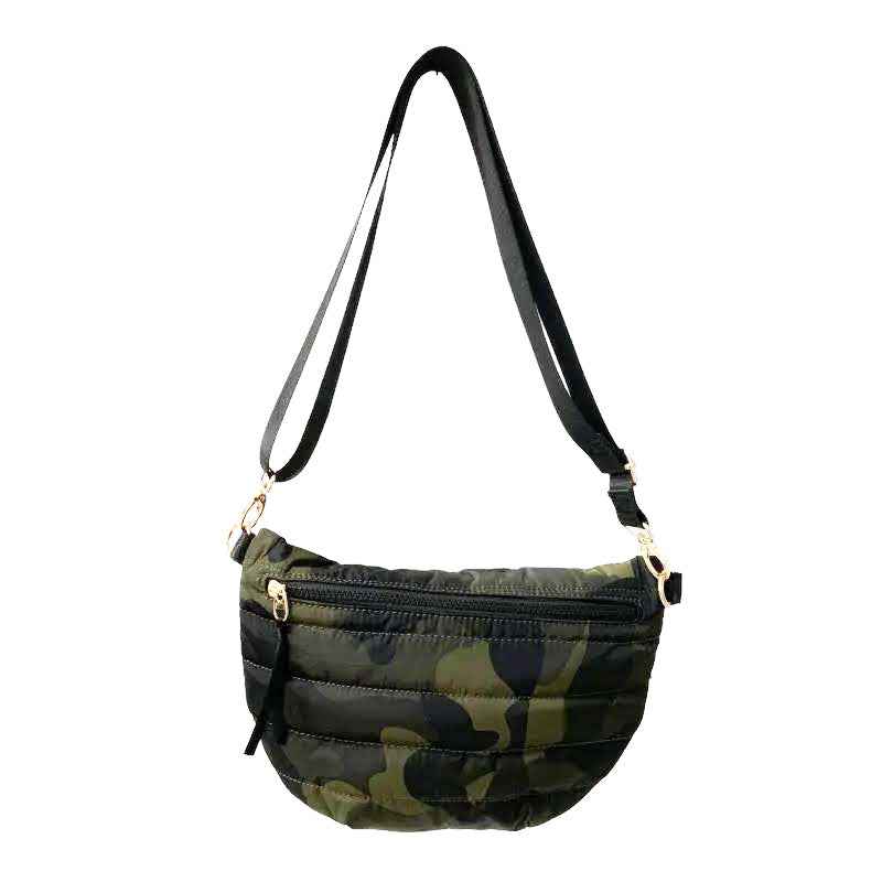 The Blake | Crescent Puffer Sling Bag | 14 Colors Green Camo