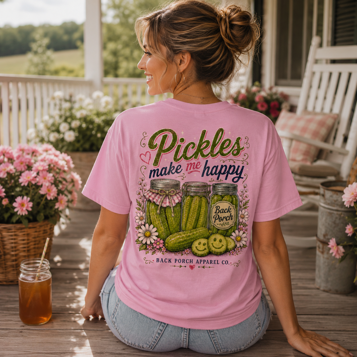 Pickles Make Me Happy T-Shirt | Funny Pickle Lover Graphic Tee | Women's Soft Ring Spun Cotton Shirt