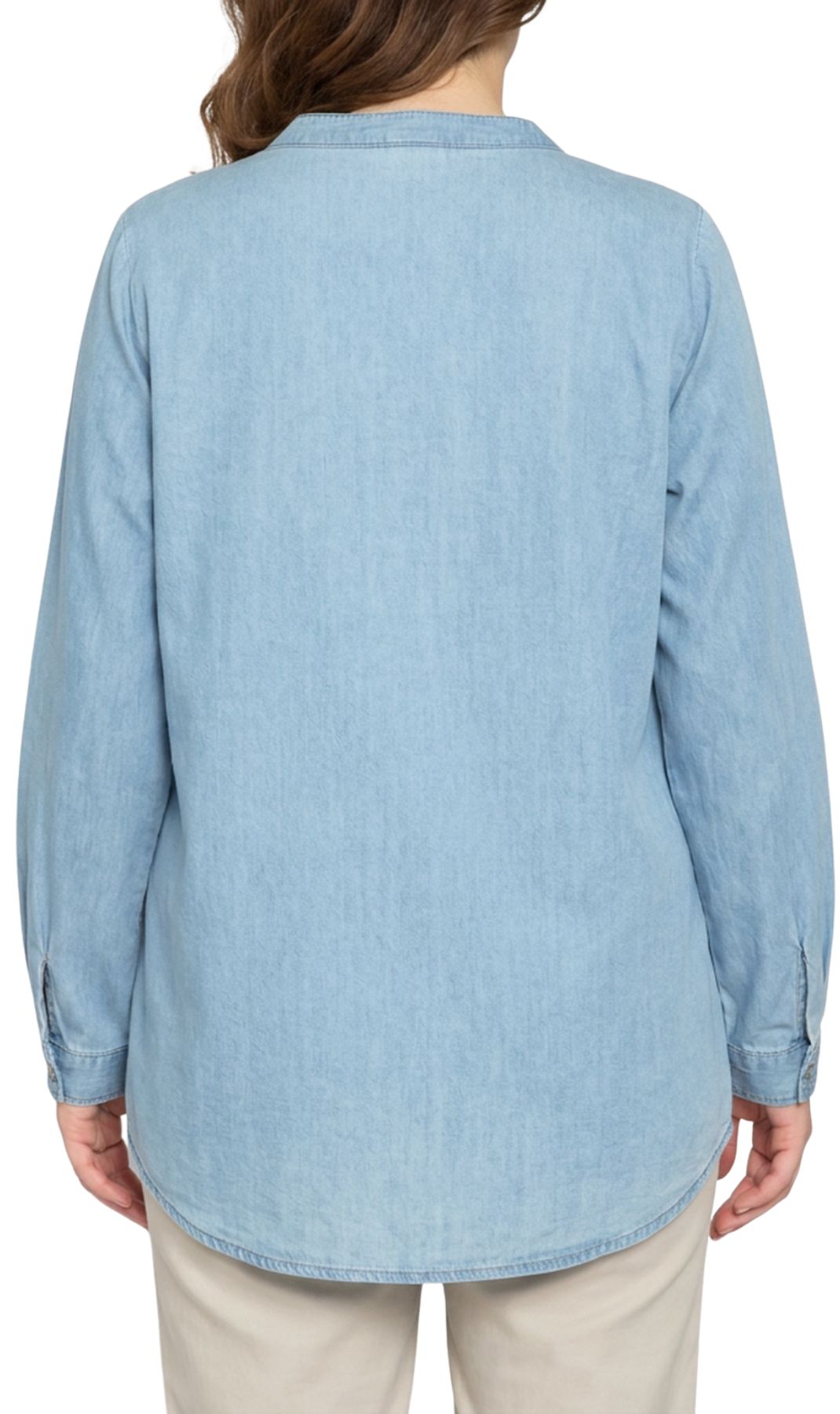 Women's Denim Pintuck Button-Front Tunic Top