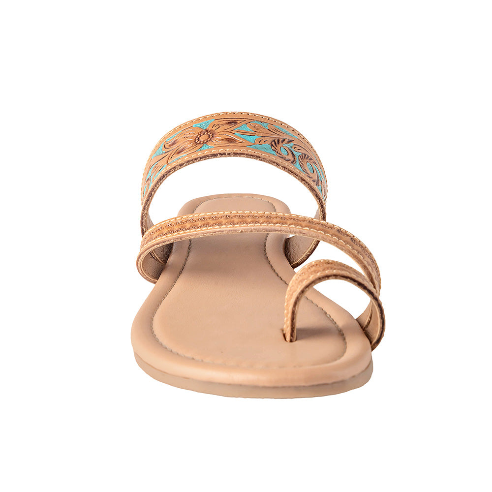 Myra Lannie Mae Handtooled Leather Slides for Women – Handstitched, Toe-Loop Slippers for Everyday Summer Comfort