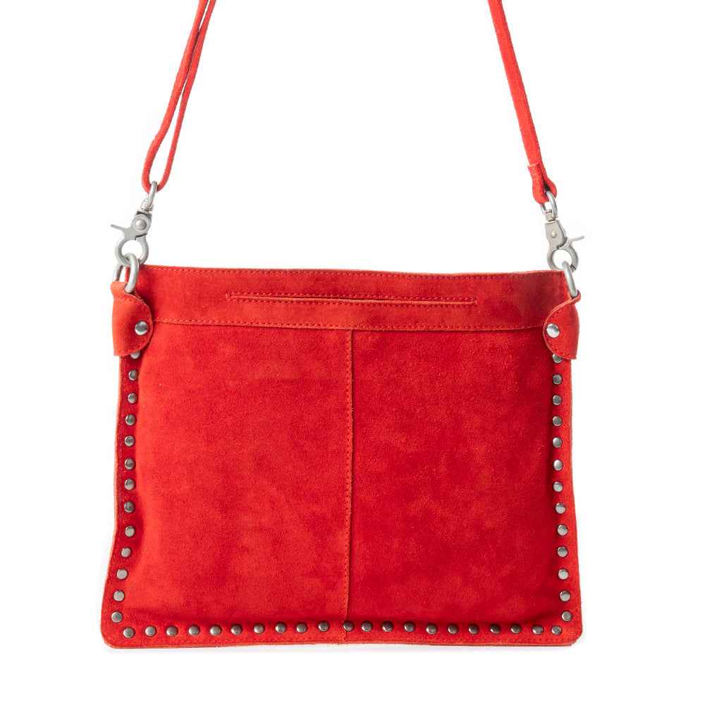 Myra Texas Rose Embroidered Leather Sling Bag for Women â€“ Suede Finish with Silver Studded Detail