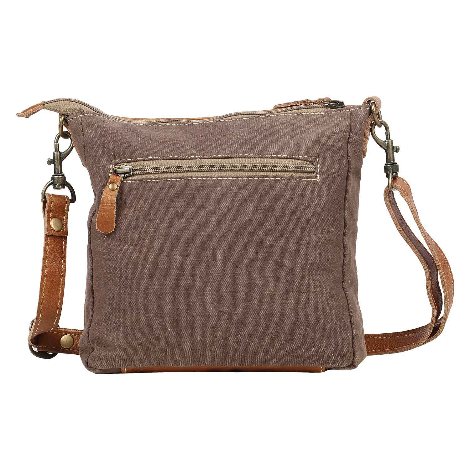 Myra Dizzy Circle Leather Shoulder Bag for Women â€“ Sunburst Floral Print, Adjustable Strap, Rustic Everyday Companion
