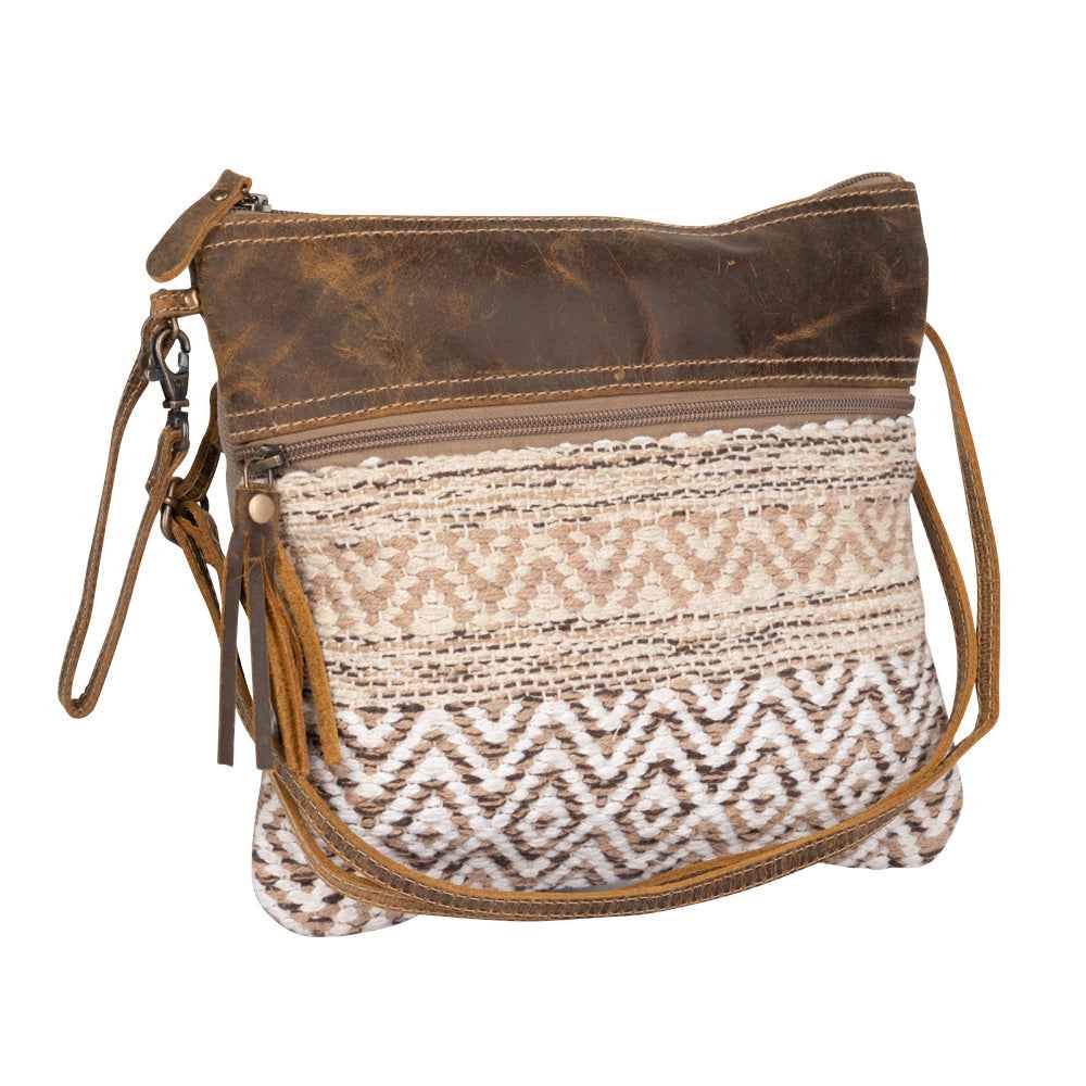 Myra Contentent Aztec Sling Bag for Women – Patterned Canvas, Brown Leather Trim