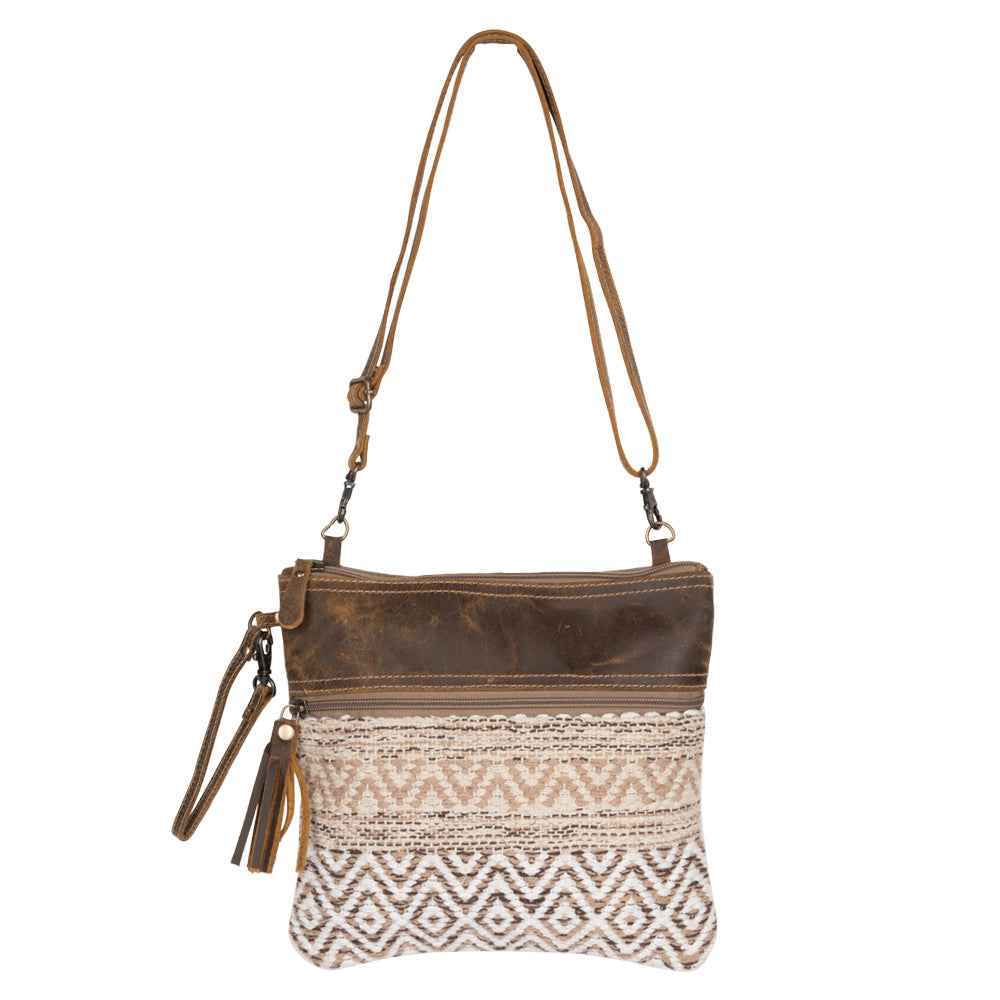 Myra Contentent Aztec Sling Bag for Women – Patterned Canvas, Brown Leather Trim