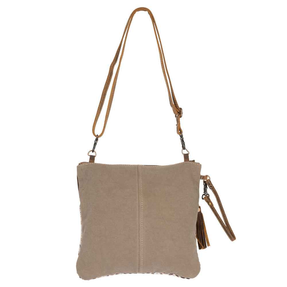 Myra Contentent Aztec Sling Bag for Women – Patterned Canvas, Brown Leather Trim