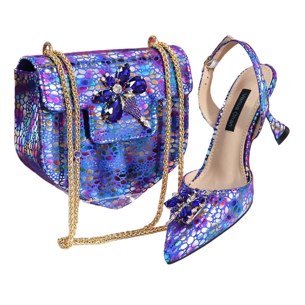 New Heels Pointed Toe Design Ladies Shoes Matching Bag Set