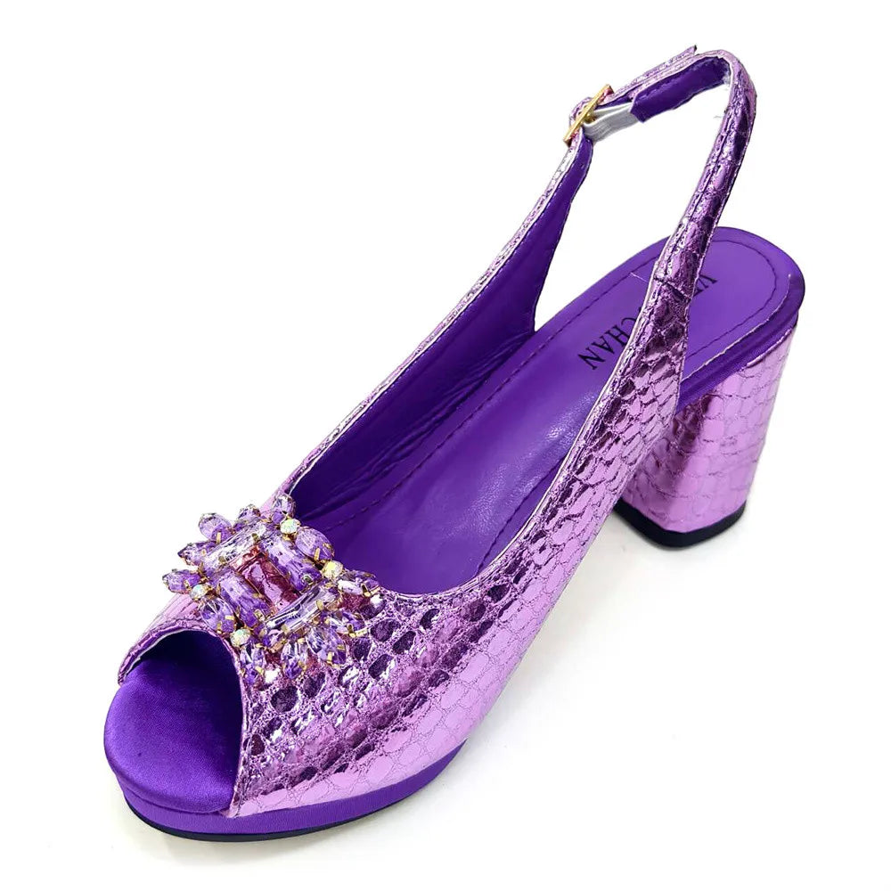 Open Toe Women Heels Shoes And Bag Set