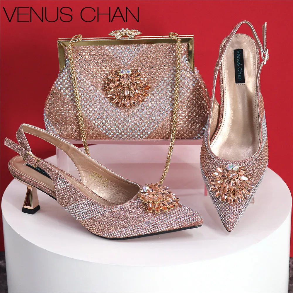 2025 Italian Design Rhinestone Luxury Shoe & Bag Set