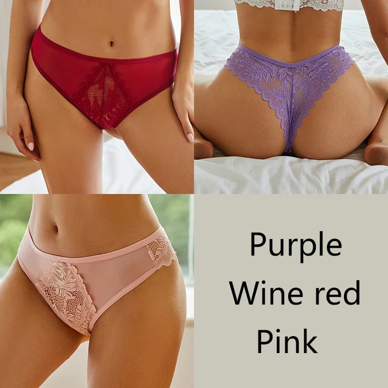 3Pcs/set Lace Thongs Women Sexy Low-Rise G-string Panties S-XL Floral T-Back Underpants Ladies Lace Bikini Underwear Lingerie