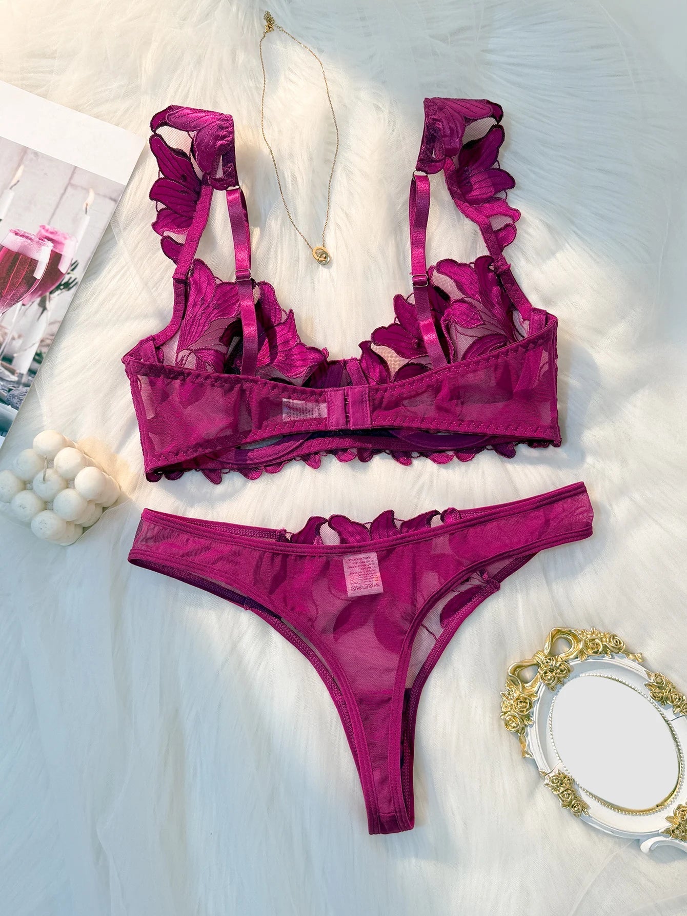 Fairy Lingerie Floral Valentine Charming Brief Panty Underwear Sexy Nighty Fancy Underwear Brief Set for Lady See Through Bra