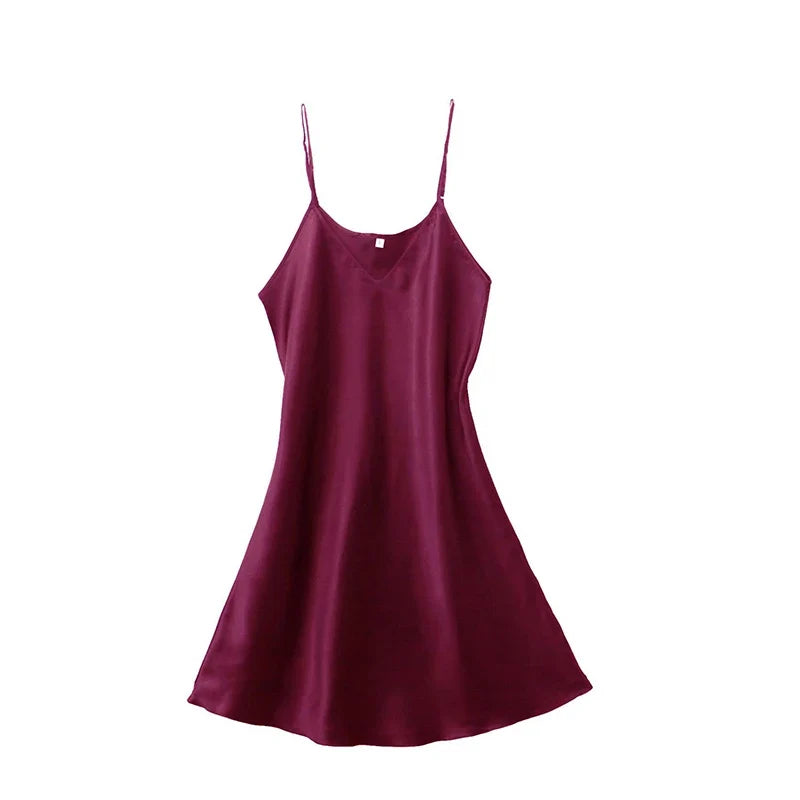 Women's Sexy Silk Satin Night Dress Sleeveless Nighties V-neck Nightgown Nightdress Plus Size Sleepwear Nightwear