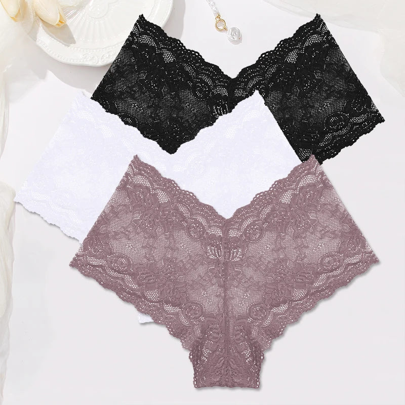 Sexy Lace Panties Women Boyshort Underwear 3Pcs/set Low-Rise Underpants S-XL Ladies Floral Panties Sexy Boyshort Female Lingerie