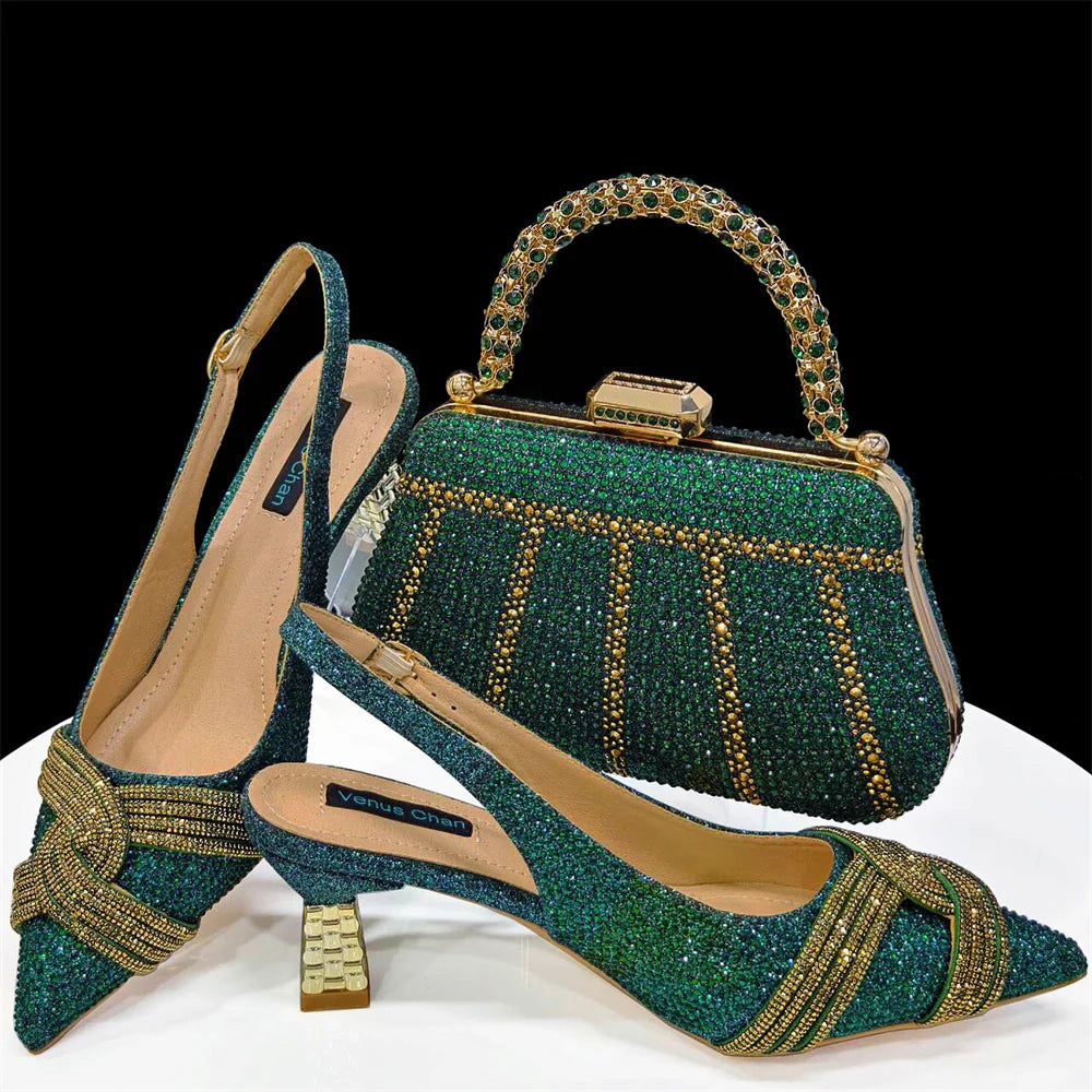Women's Shoes and Bag Set with Rhinestone
