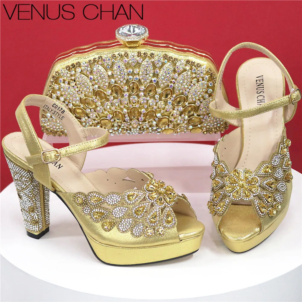 Ladies Leather Shoe and Bag Set Black Color Italian