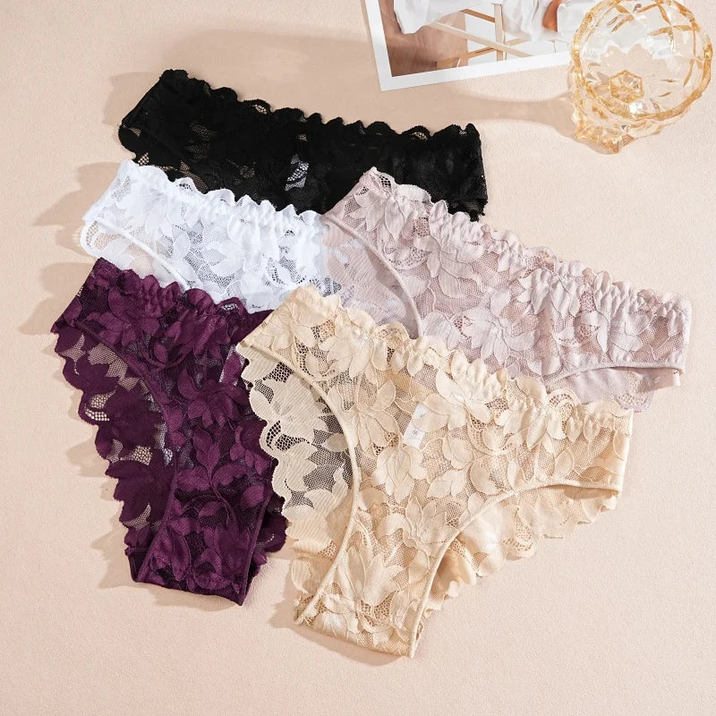 3Pcs/Set Sexy Floral Lace Underwear Panties Sets Hollow Out See-Through Romantic Lingerie Underwear Sexy Women Panties S-XL