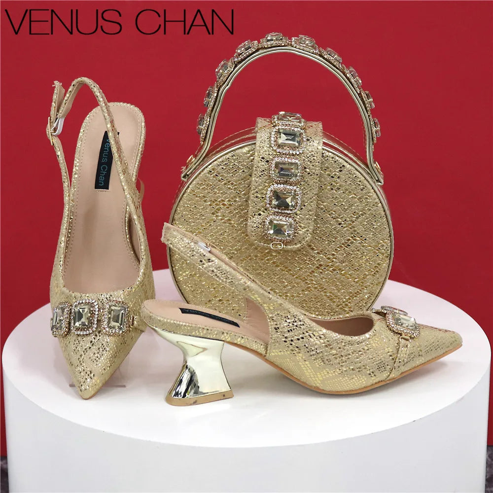 Newest Design Peep Toe Ladies Shoes Matching Bag Set