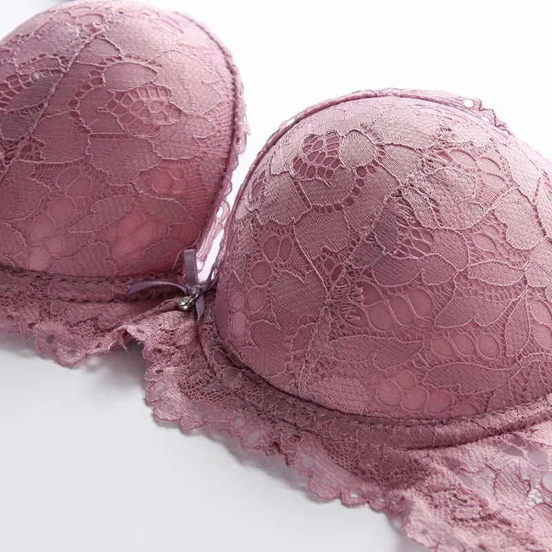 1 Set Elegant Lace Embroidery & Breathable Fabric Lingerie Set: Push-Up Bra, Drop Waist Sheer Panty - Ultimate Valentine's Day