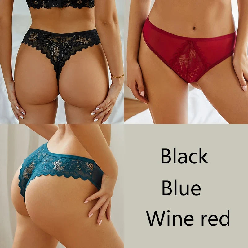 3Pcs/set Lace Thongs Women Sexy Low-Rise G-string Panties S-XL Floral T-Back Underpants Ladies Lace Bikini Underwear Lingerie