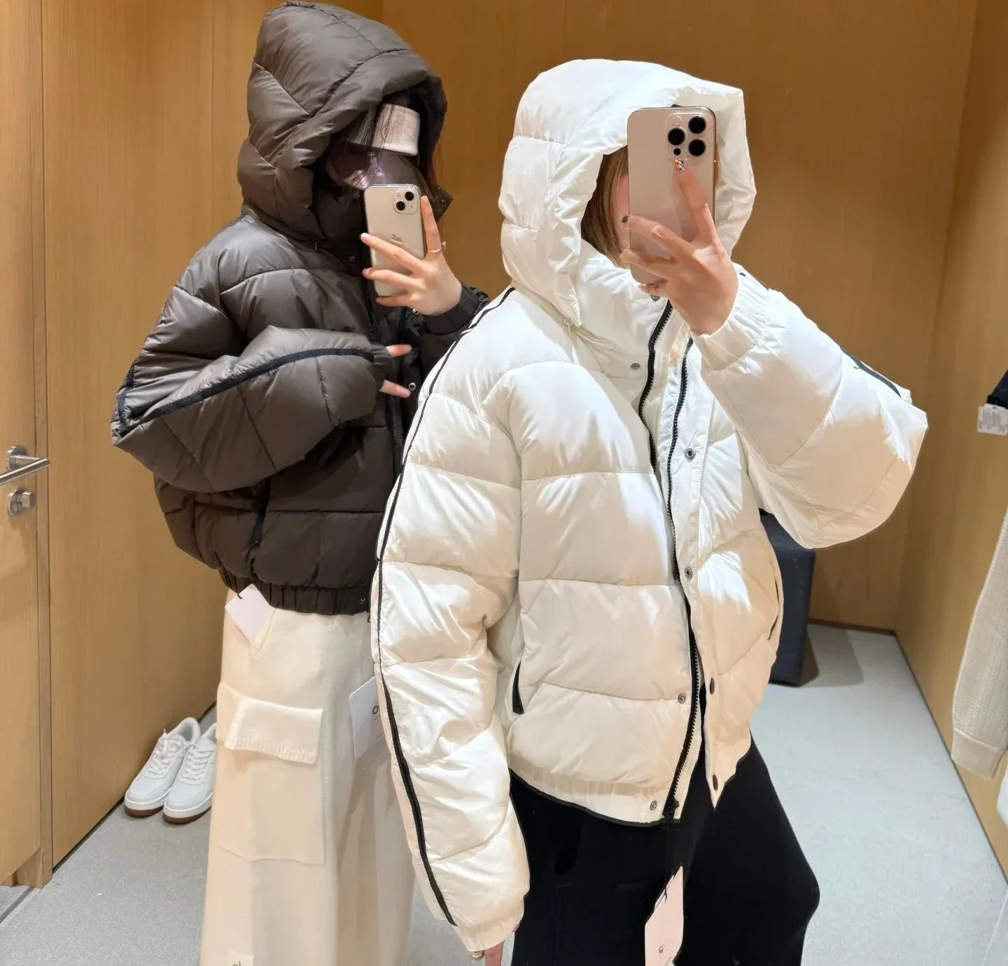 White Winter Jacket for Women – Hooded Thick Warm Padded Coat
