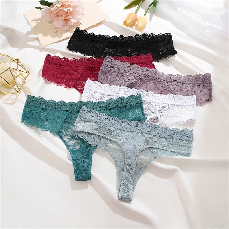 Full Lace Thongs Women 3Pcs/set Sexy G-string Underpants S-XL Ladies Floral T-Back Underwear Female Bikini Panties Girl Lingerie