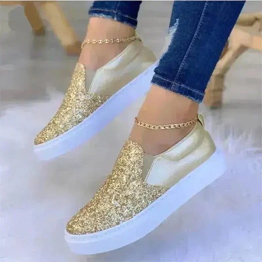 Glitter Moccasin Loafers for Women – Rose Gold, Black & Gold Styles