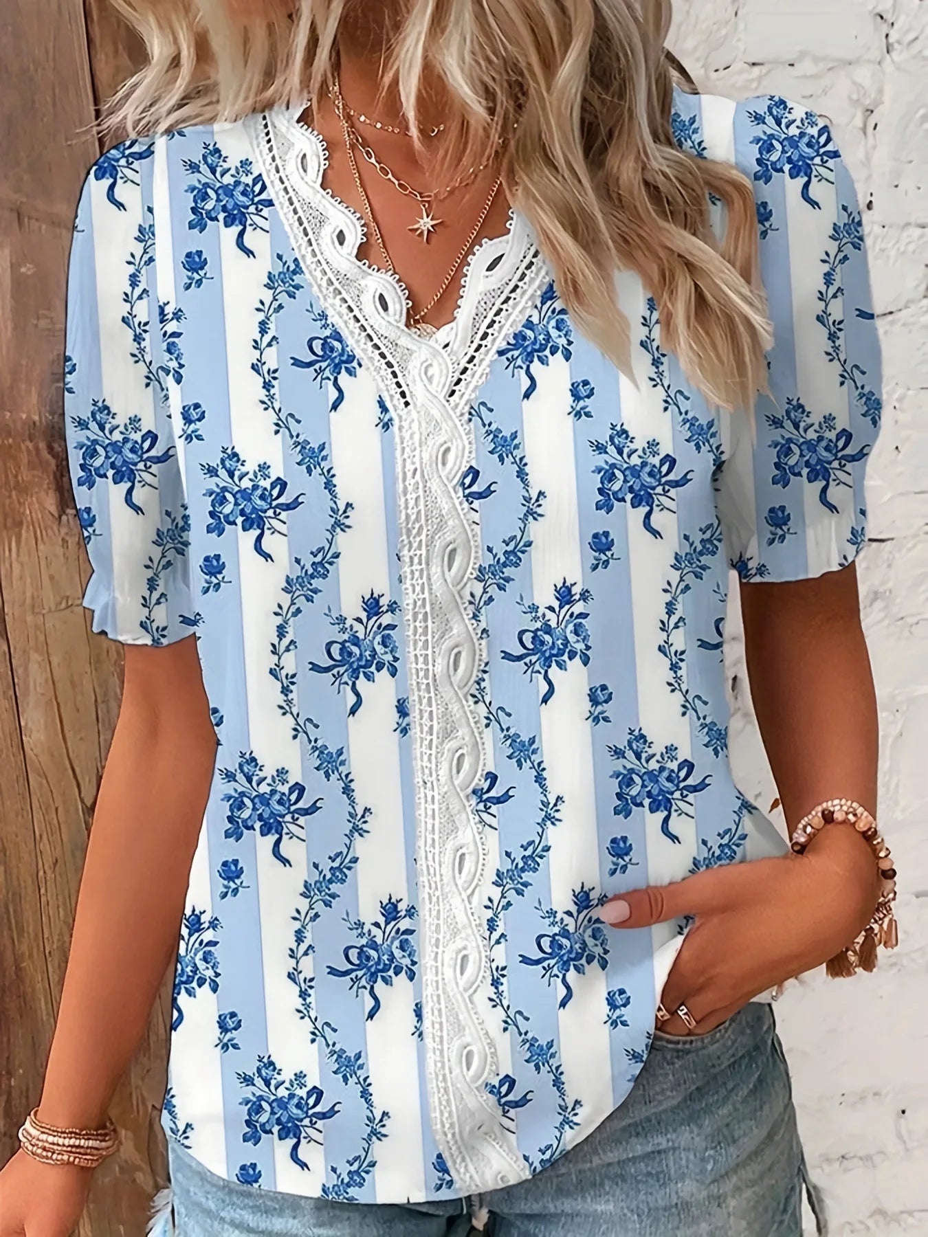 Fashion Casual Vacation Shirt Women Summer V Neck Hollow Out Solid