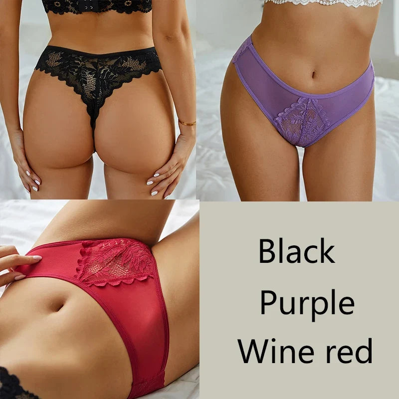 3Pcs/set Lace Thongs Women Sexy Low-Rise G-string Panties S-XL Floral T-Back Underpants Ladies Lace Bikini Underwear Lingerie