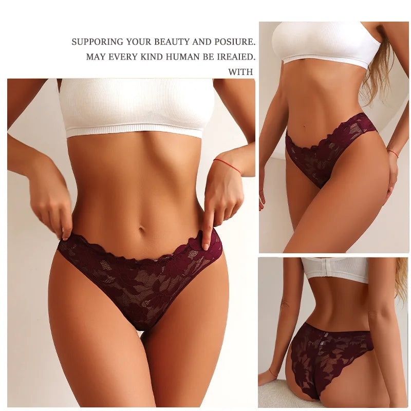 3Pcs/Set Sexy Floral Lace Underwear Panties Sets Hollow Out See-Through Romantic Lingerie Underwear Sexy Women Panties S-XL