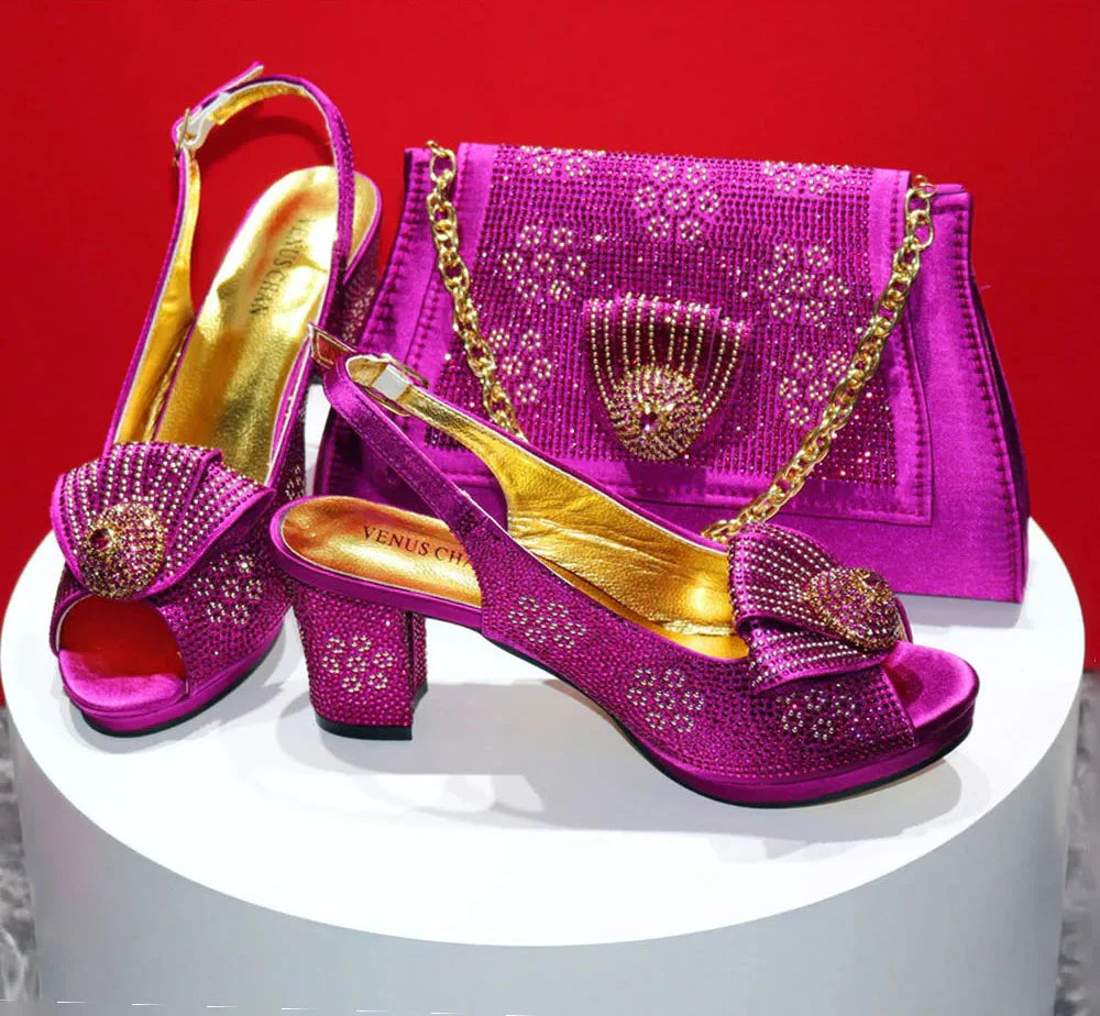 Peep Toe Shoes Matching Bag Set For Wedding Party