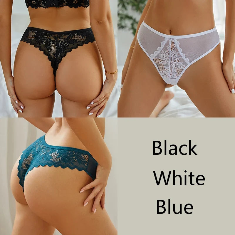 3Pcs/set Lace Thongs Women Sexy Low-Rise G-string Panties S-XL Floral T-Back Underpants Ladies Lace Bikini Underwear Lingerie