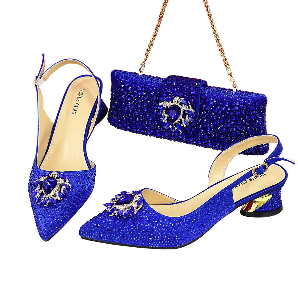 Design Pointed Toe Thin Heels Ladies Shoes Matching Bag Set